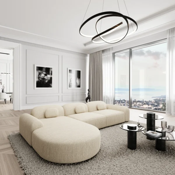 Strukturstoff L-Form Rund Sofa Nuvia