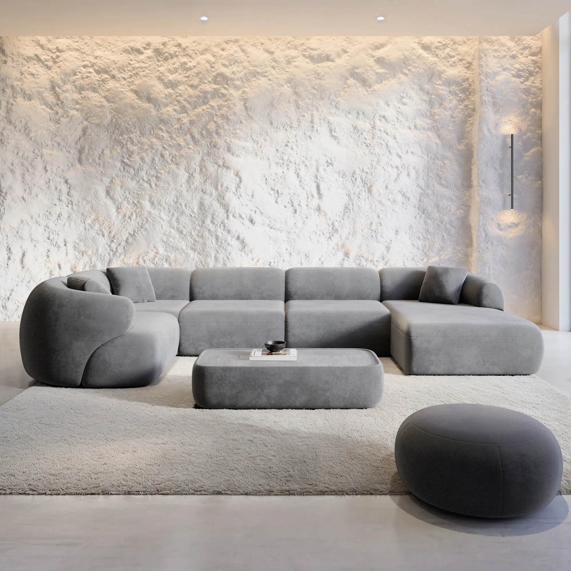 Samtstoff U-Form XL Wohnlandschaft Poliva – Bild 23