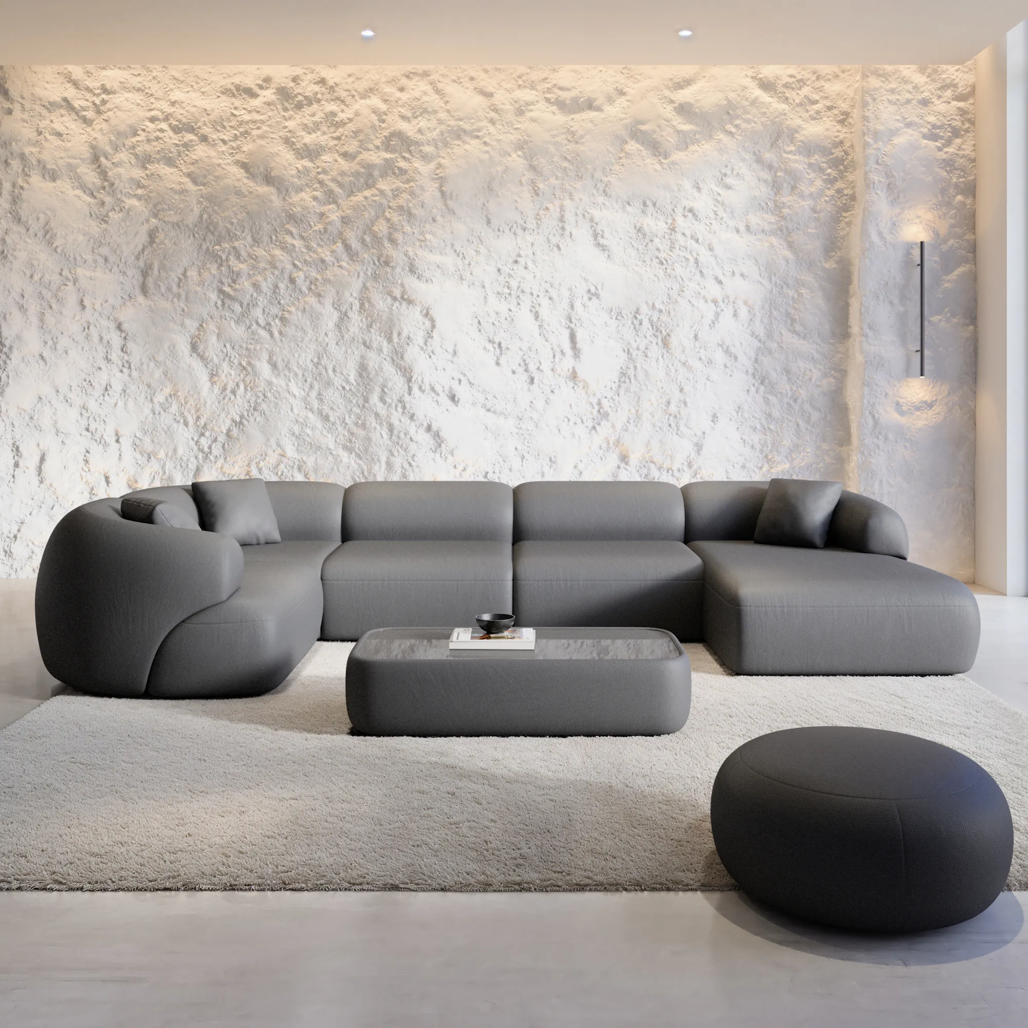 Echtleder U-Form XL Wohnlandschaft Poliva – Bild 7