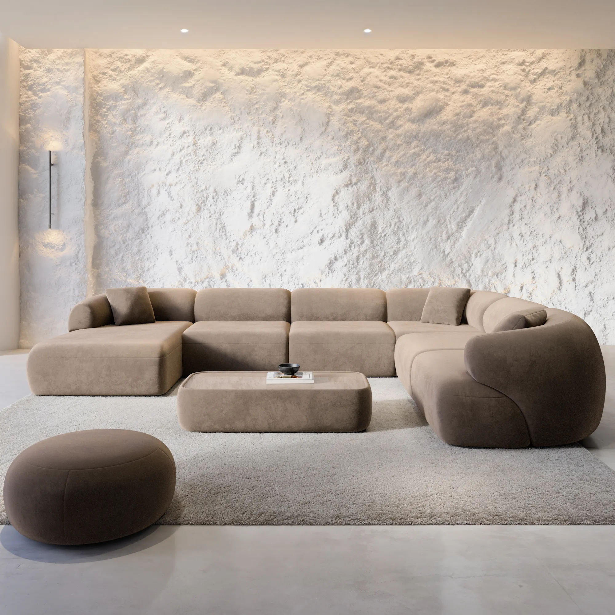 Samtstoff U-Form XXL Wohnlandschaft Poliva – Bild 9