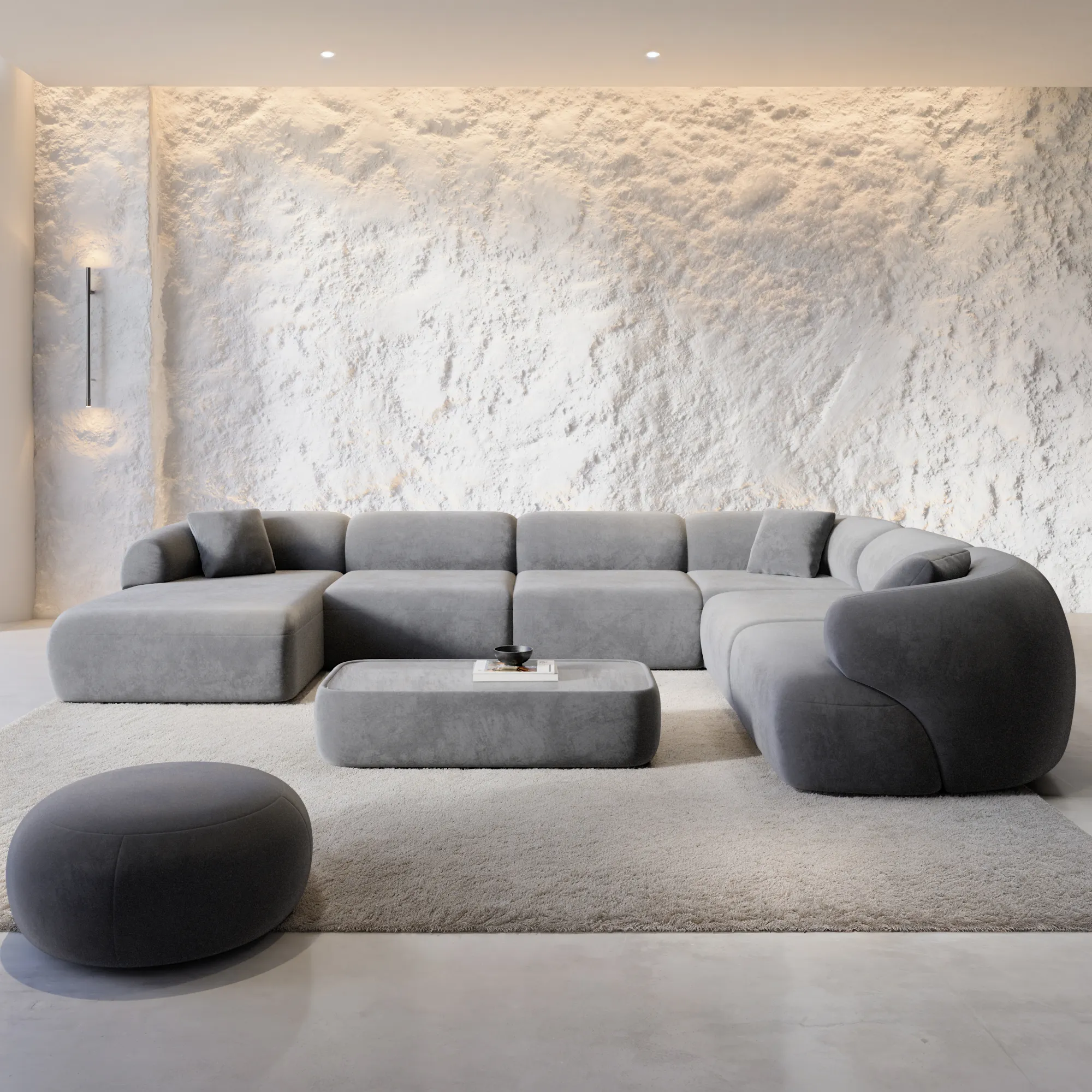 Samtstoff U-Form XXL Wohnlandschaft Poliva – Bild 11