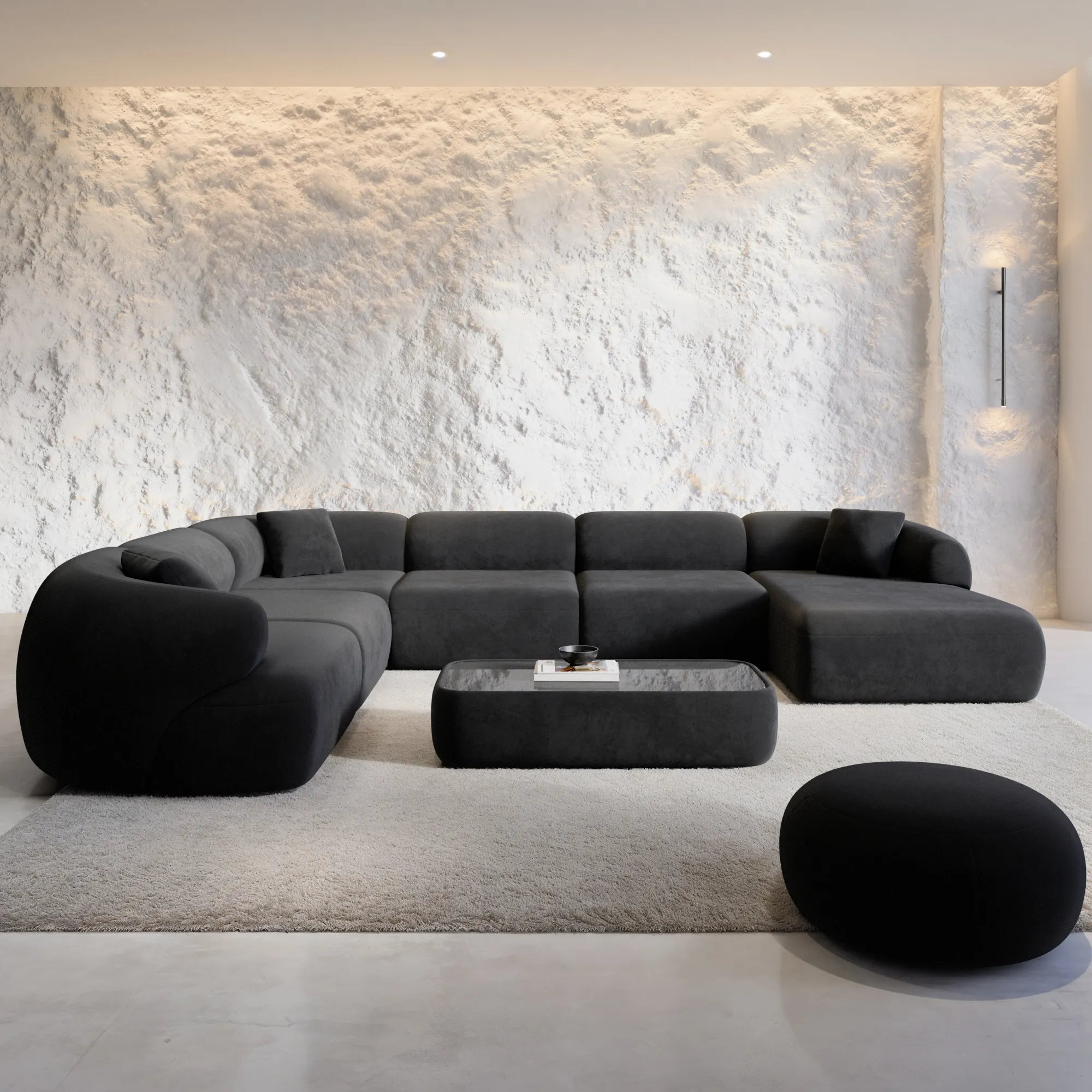 Samtstoff U-Form XXL Wohnlandschaft Poliva – Bild 20
