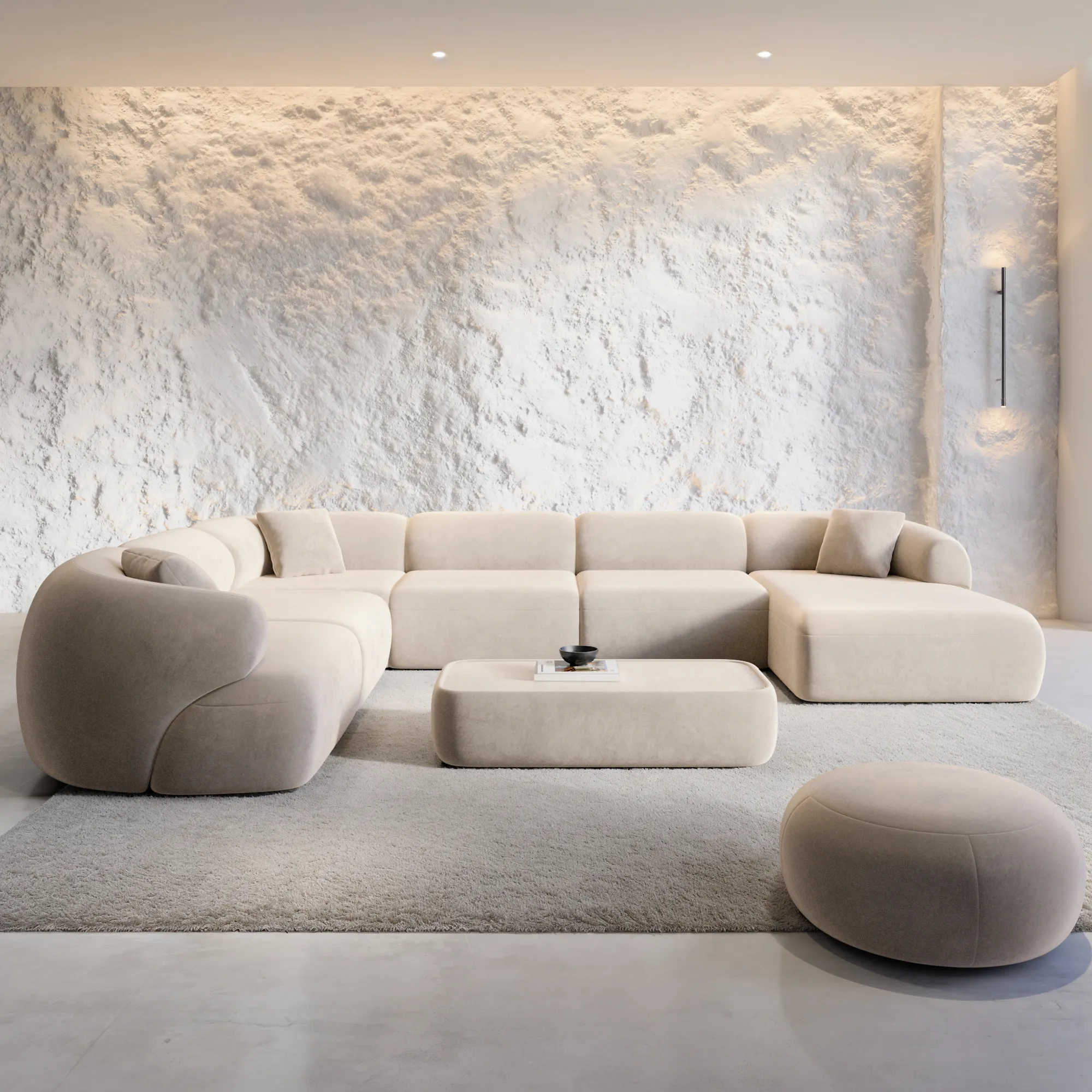Samtstoff U-Form XXL Wohnlandschaft Poliva – Bild 22