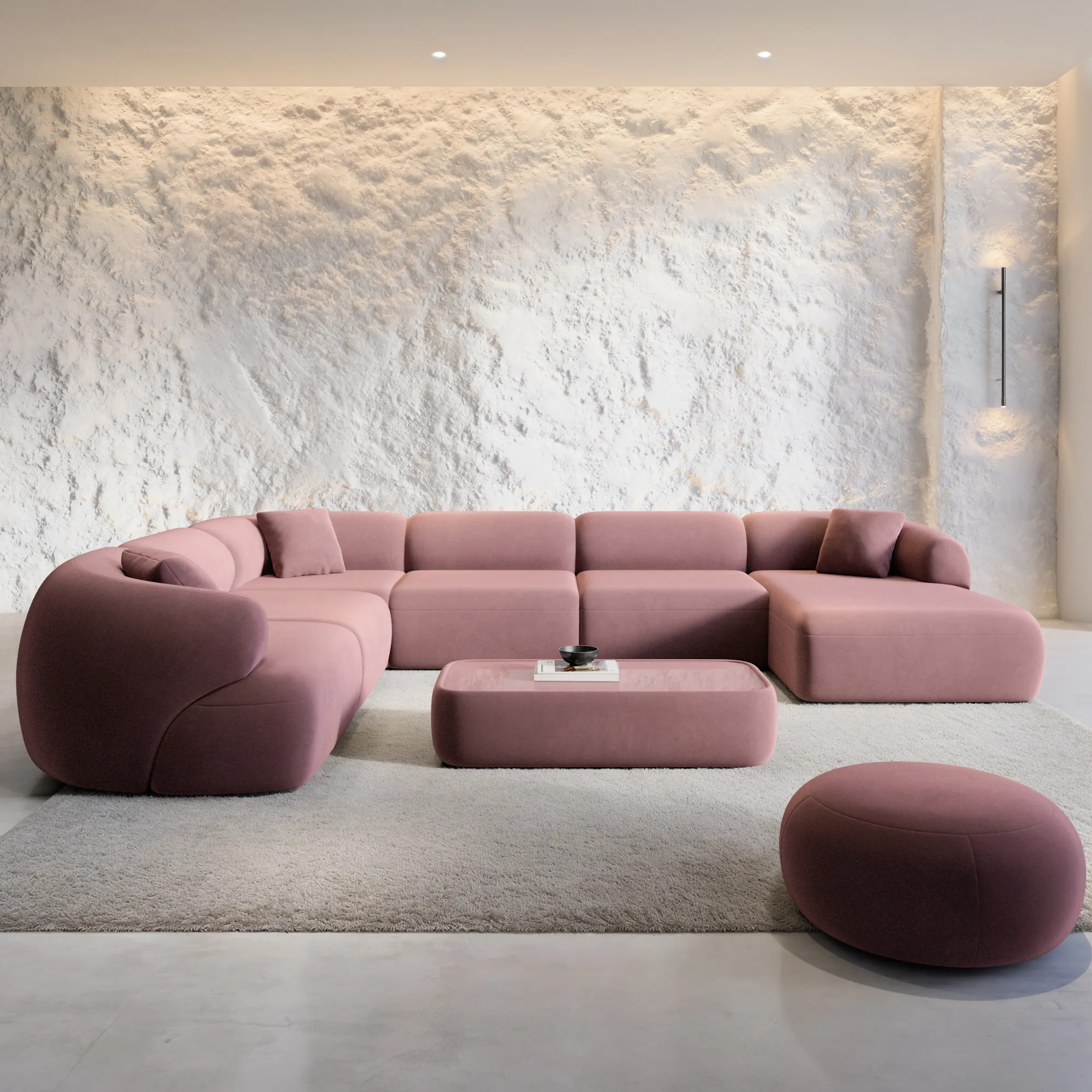 Samtstoff U-Form XXL Wohnlandschaft Poliva – Bild 3