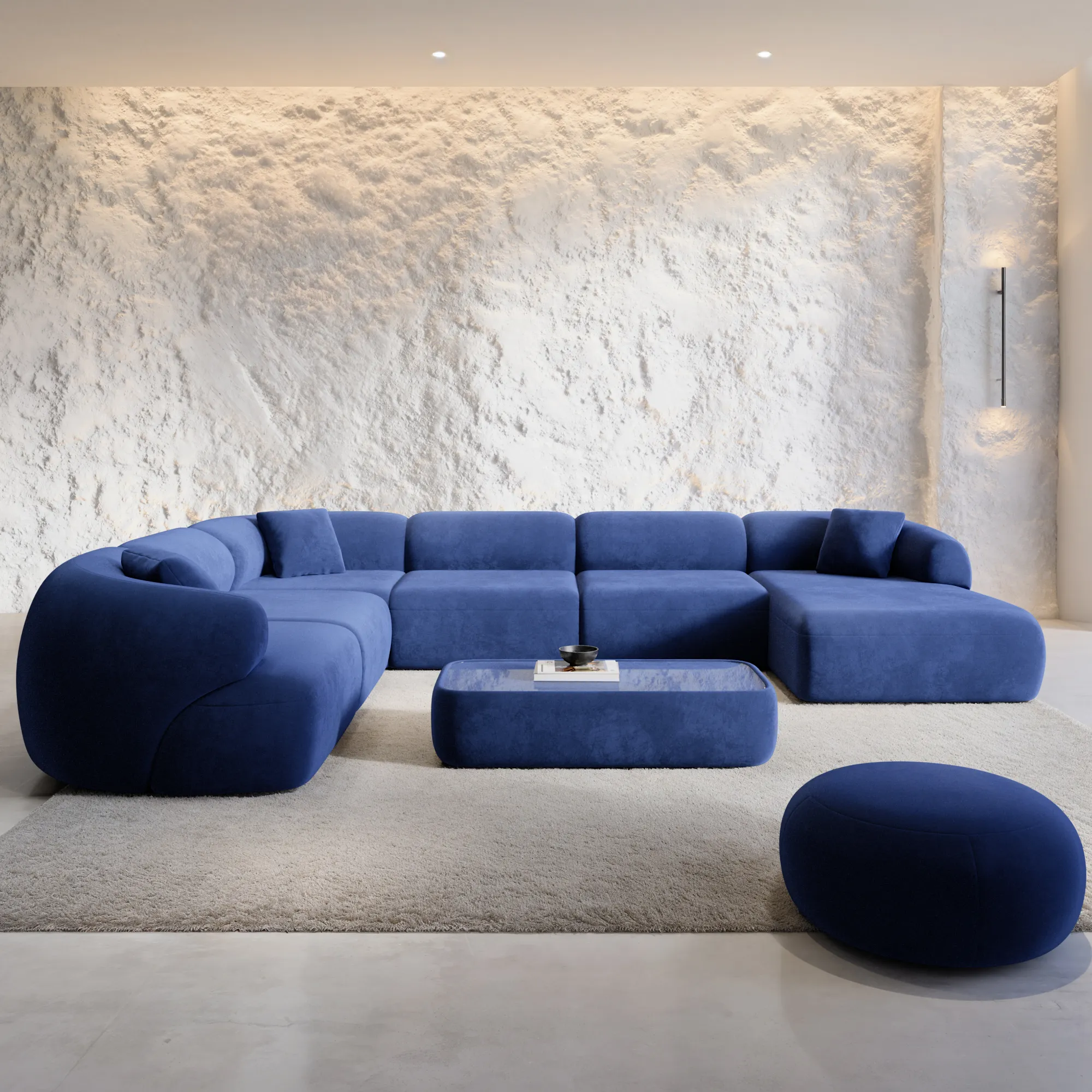 Samtstoff U-Form XXL Wohnlandschaft Poliva – Bild 4