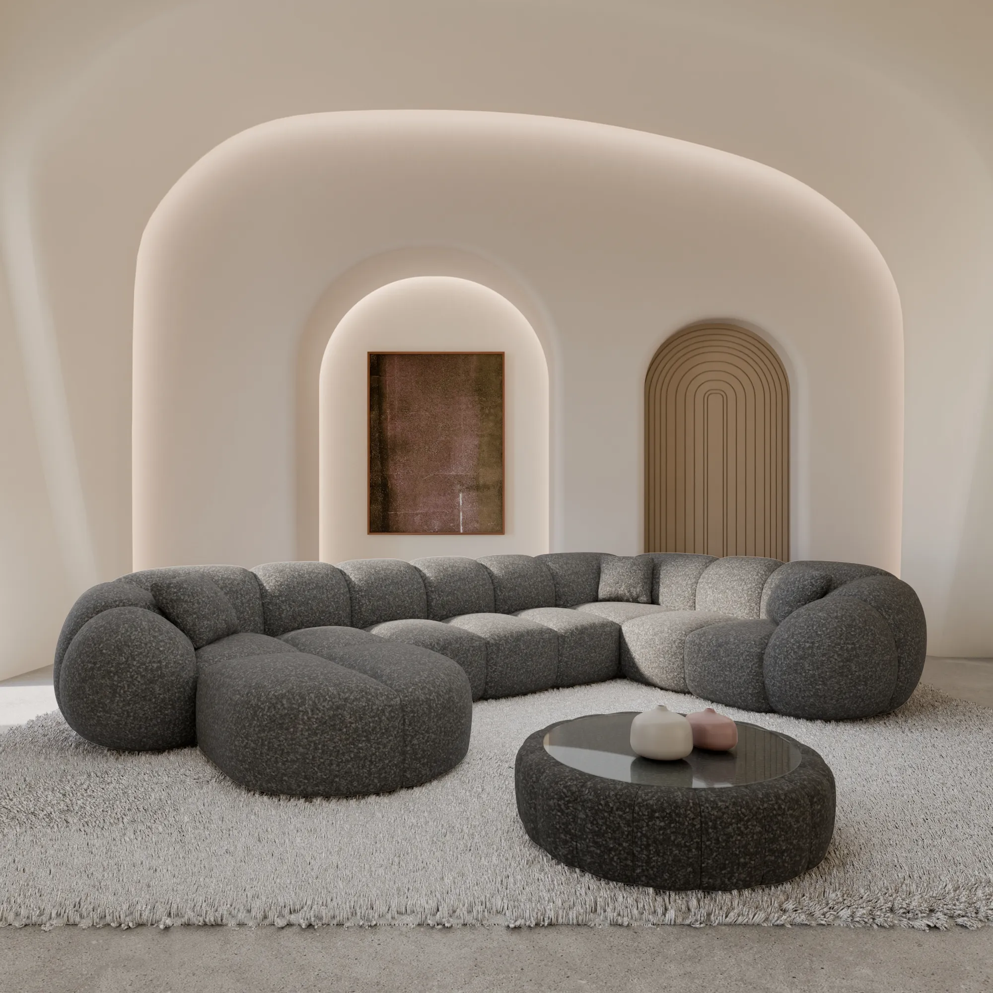 Bouclé U-Form XL Wohnlandschaft Savira – Bild 4
