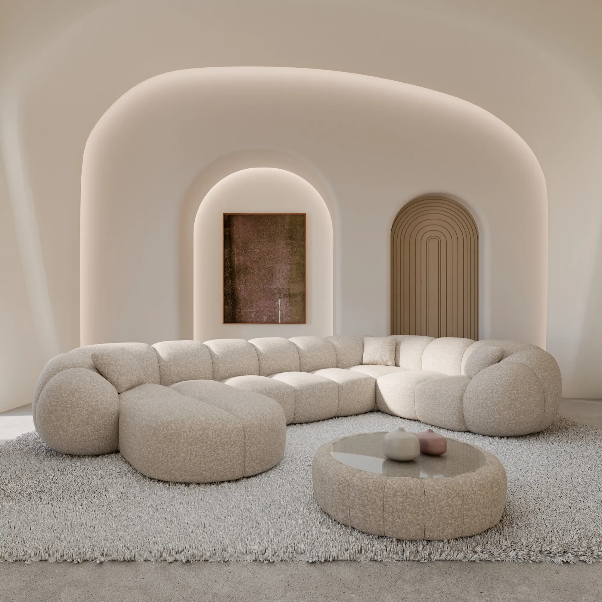 Bouclé U-Form XL Wohnlandschaft Savira – Bild 5