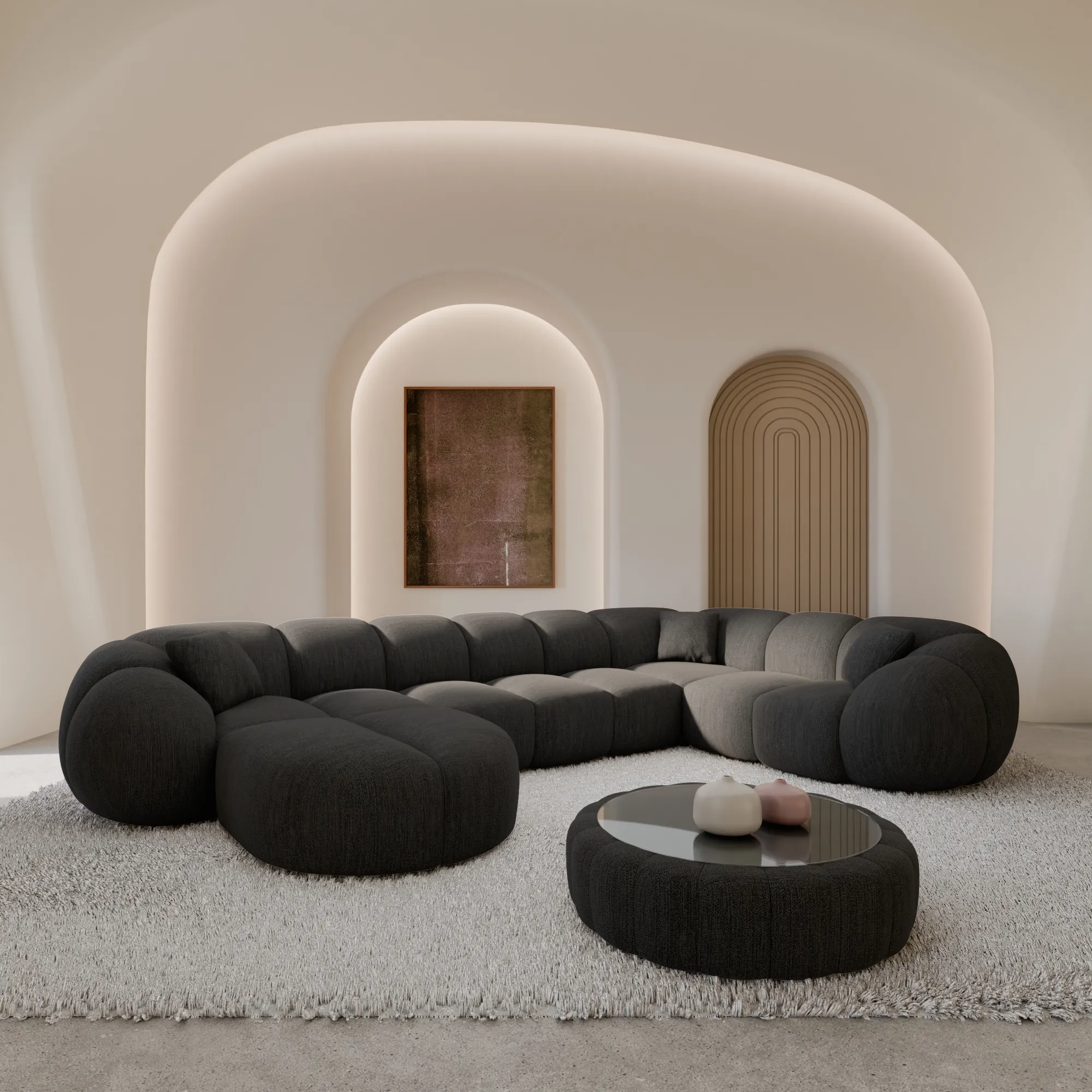 Strukturstoff U-Form XL Wohnlandschaft Savira – Bild 19