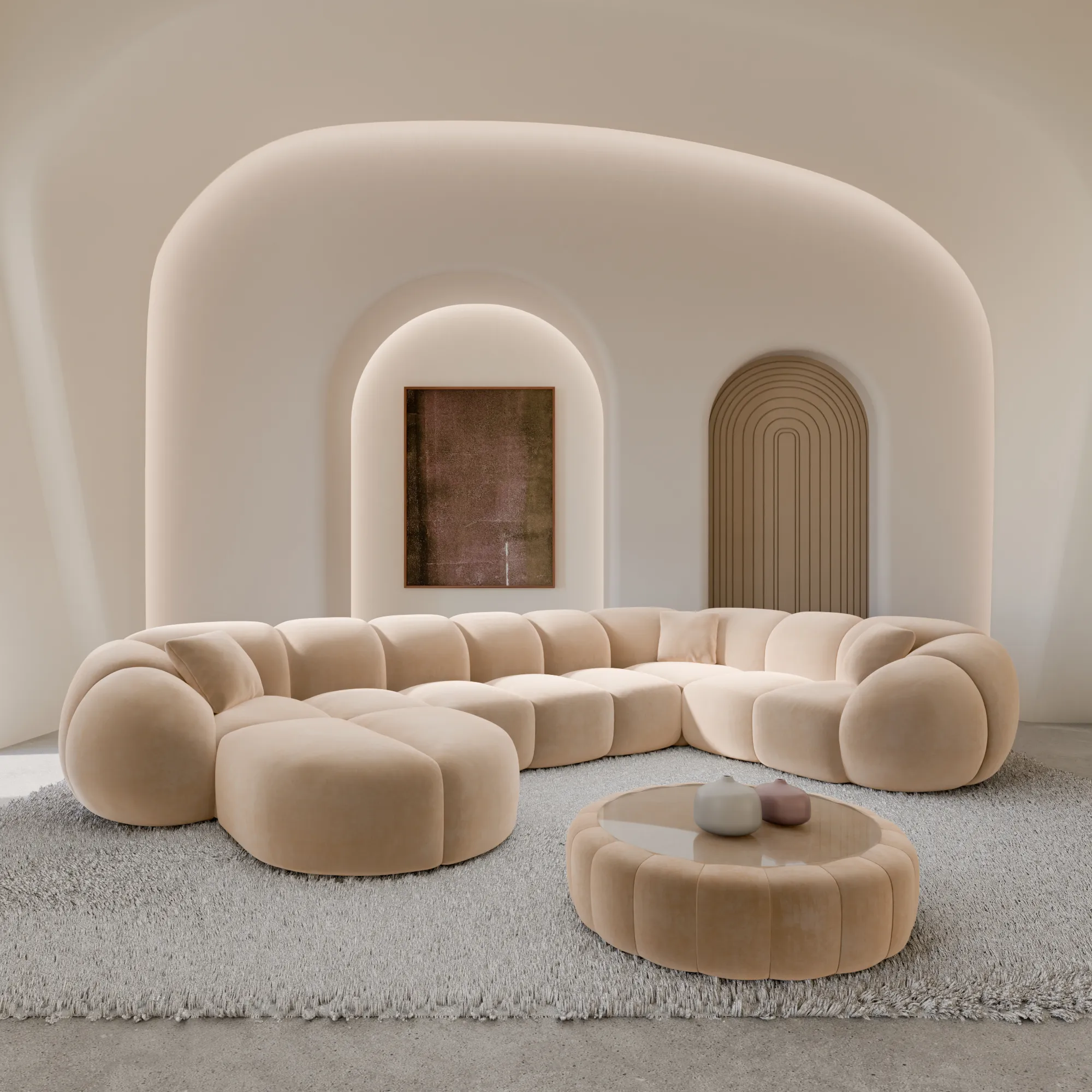 Samtstoff U-Form XL Wohnlandschaft Savira