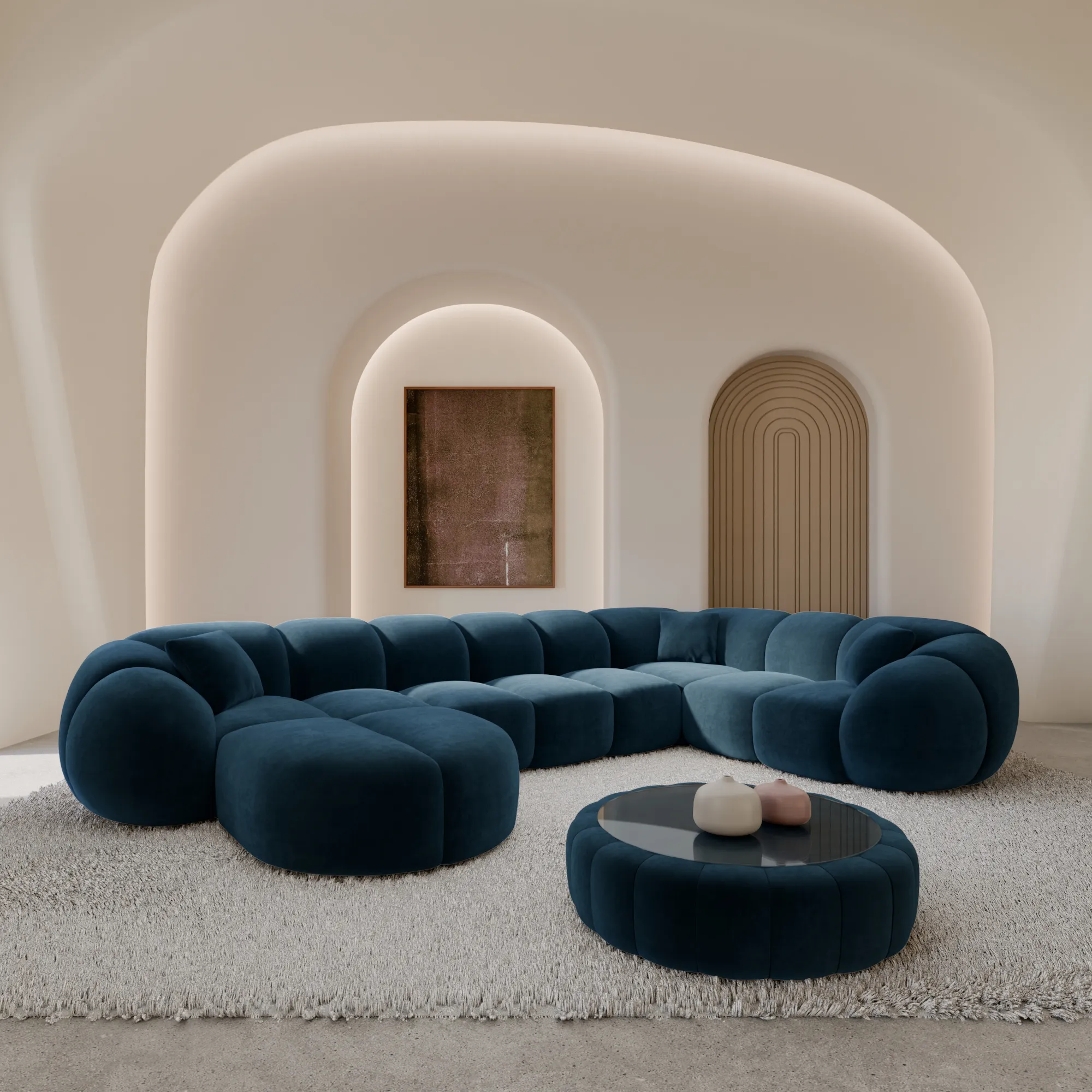 Samtstoff U-Form XL Wohnlandschaft Savira – Bild 11
