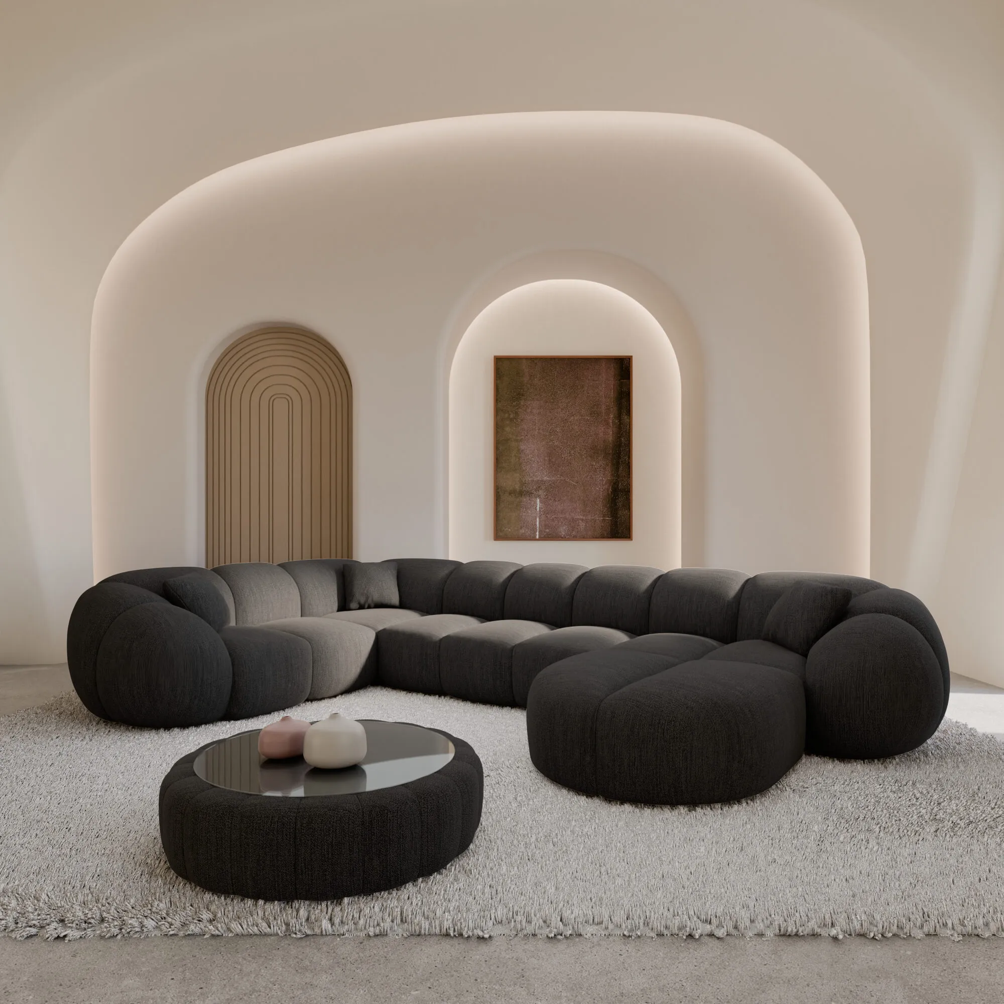Strukturstoff U-Form XL Wohnlandschaft Savira – Bild 9