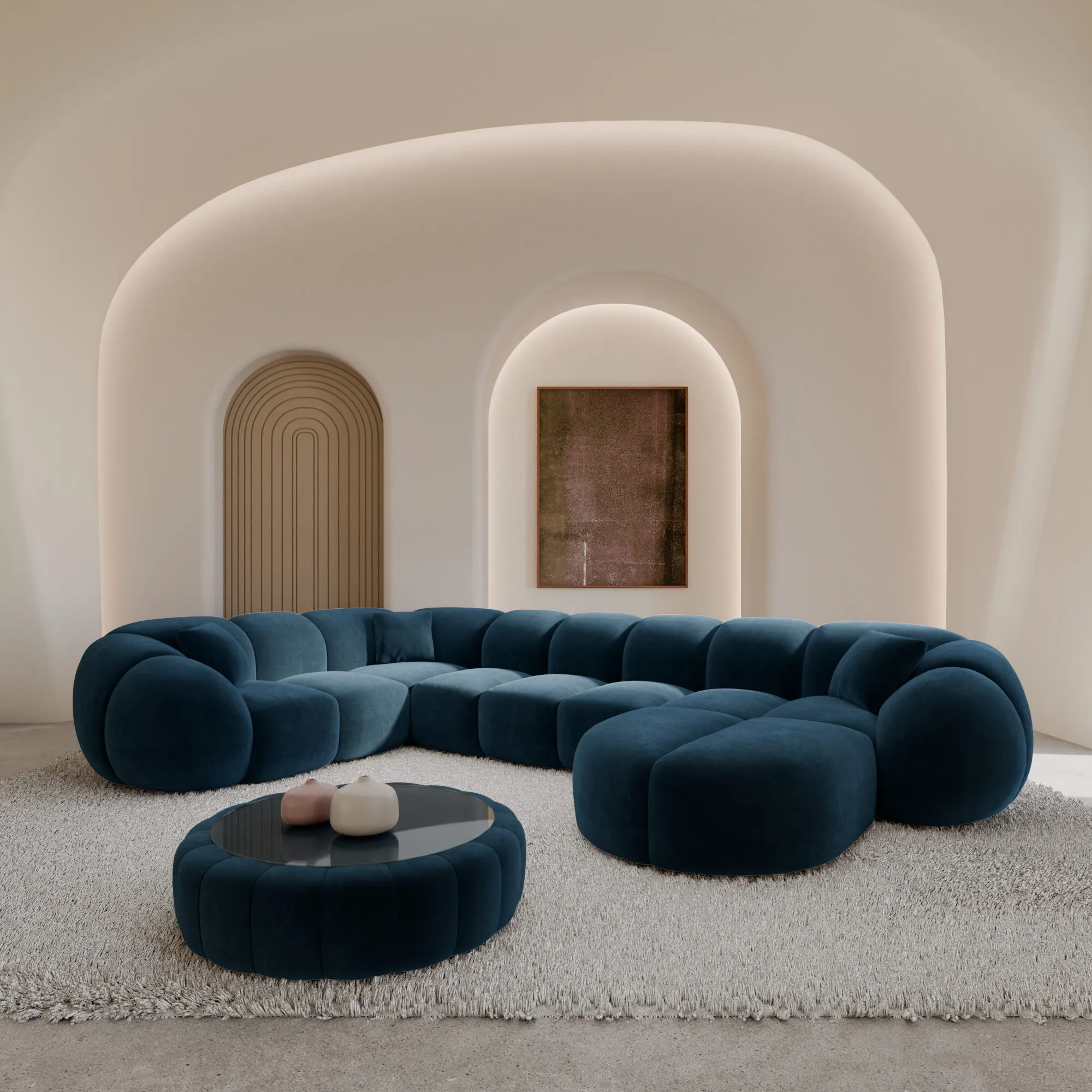 Samtstoff U-Form XL Wohnlandschaft Savira – Bild 23