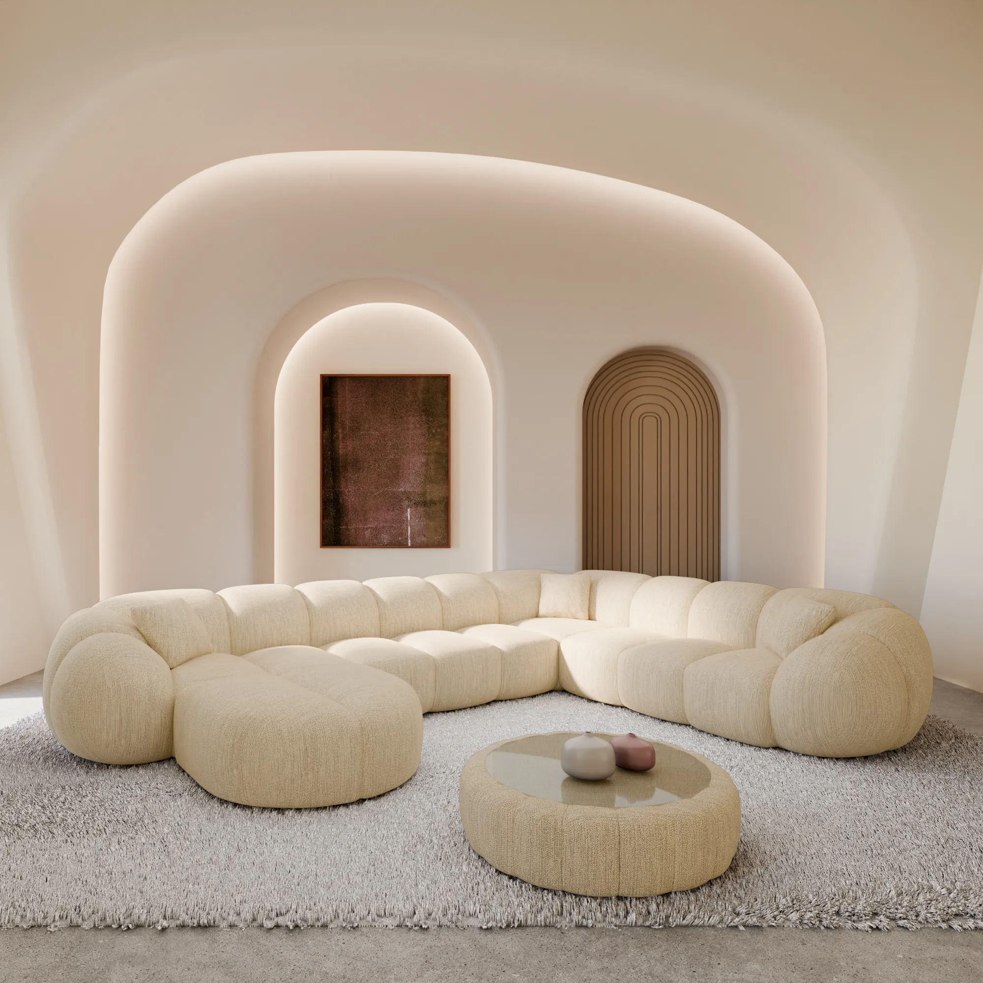 Strukturstoff U-Form XXL Wohnlandschaft Savira – Bild 19