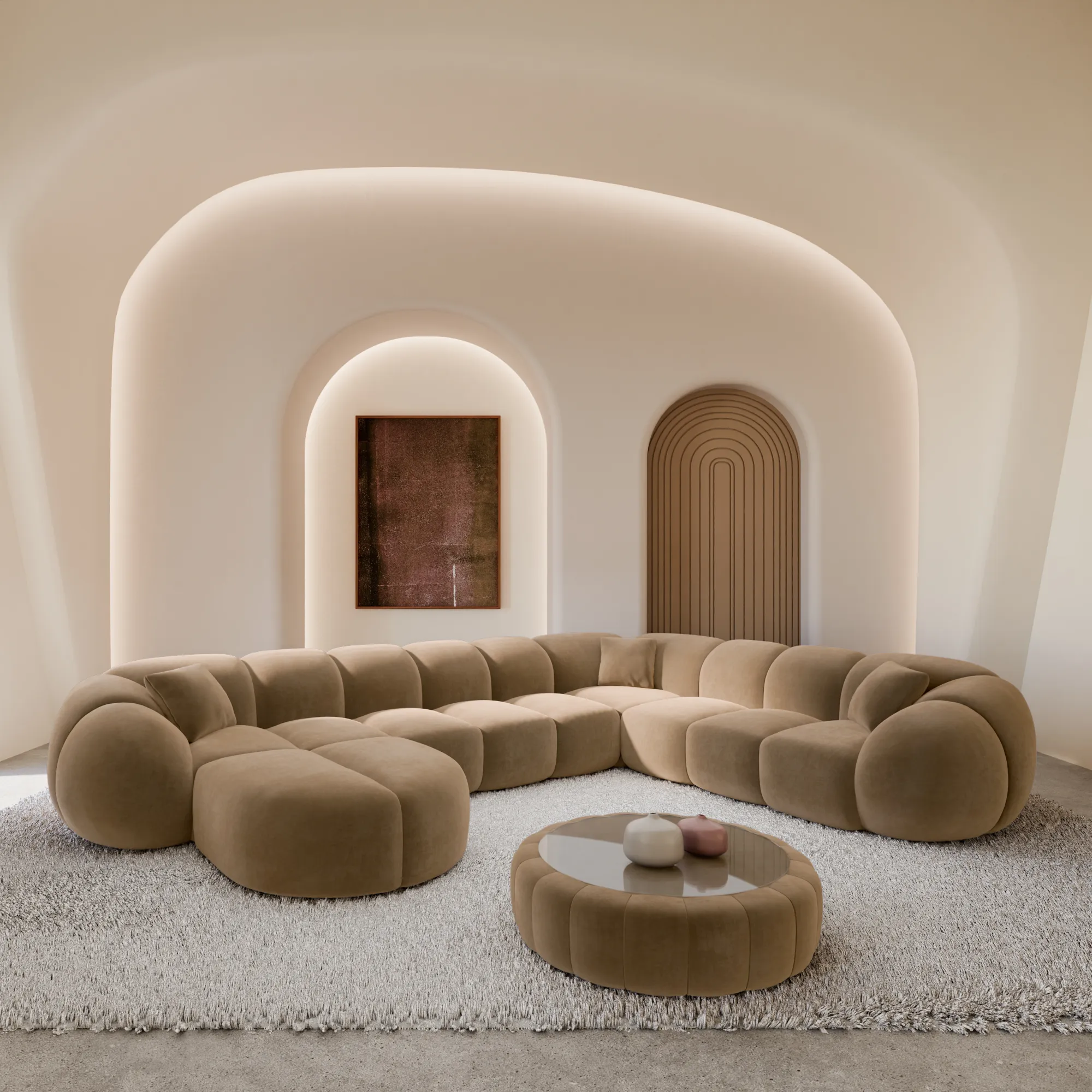 Samtstoff U-Form XXL Wohnlandschaft Savira – Bild 8