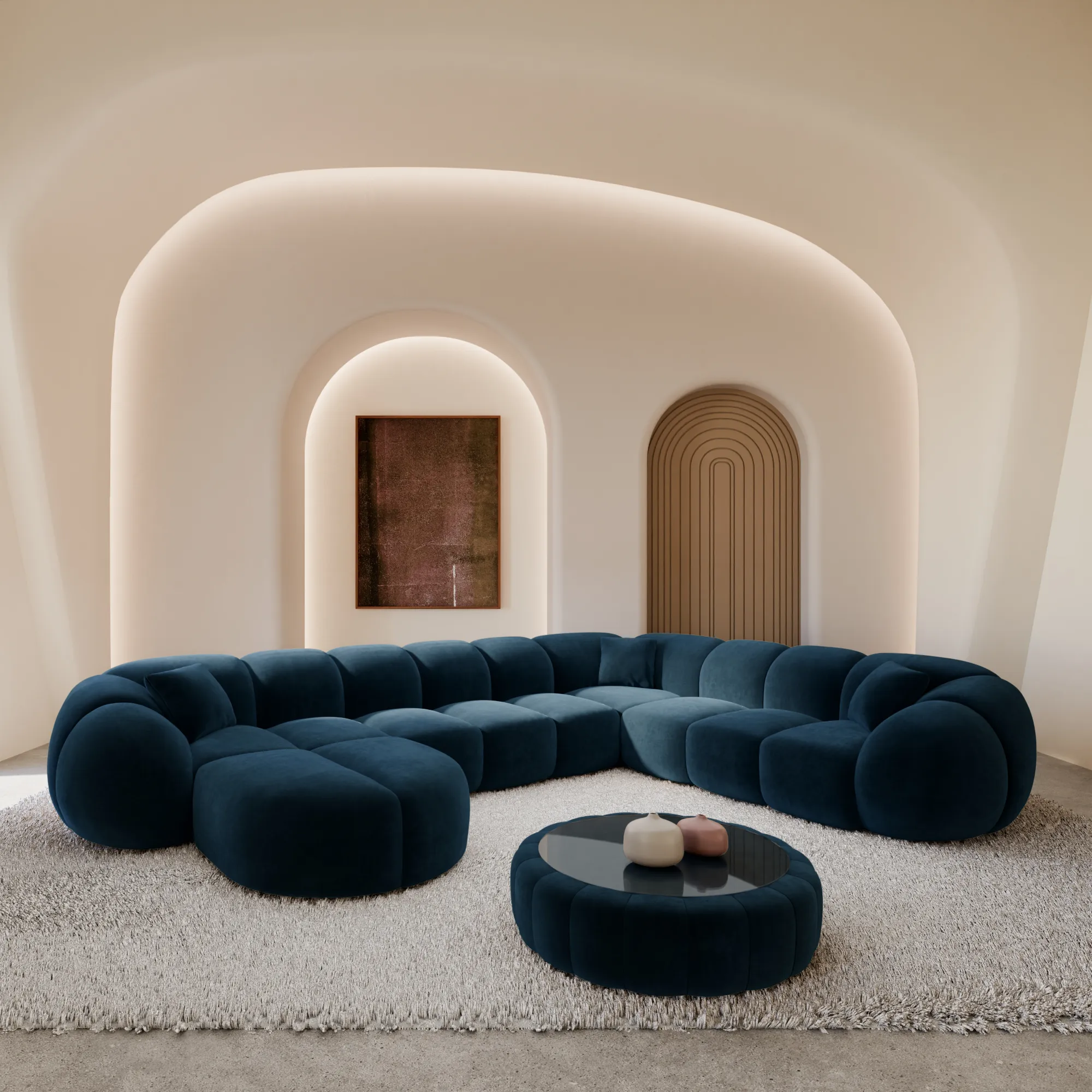 Samtstoff U-Form XXL Wohnlandschaft Savira – Bild 13