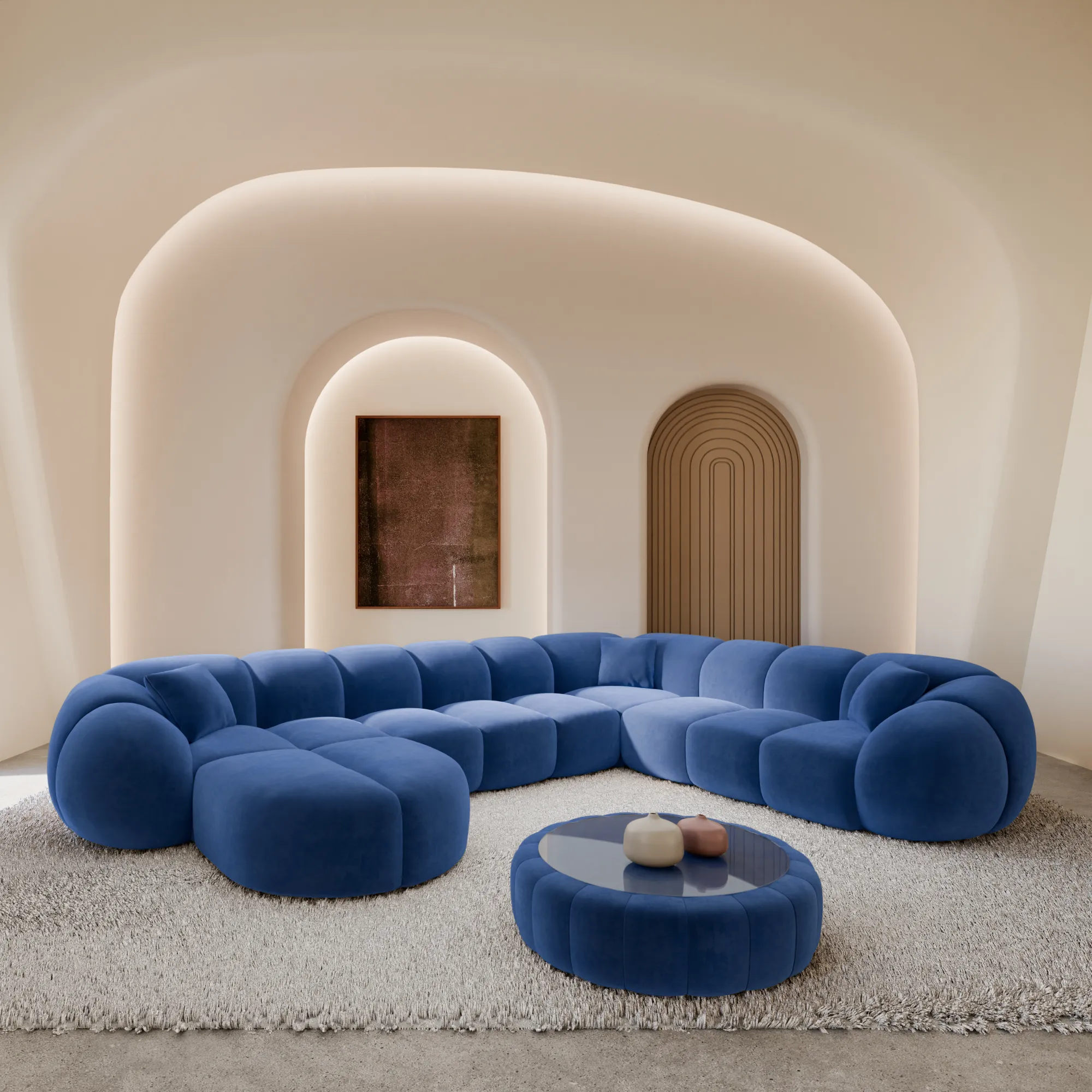 Samtstoff U-Form XXL Wohnlandschaft Savira – Bild 15