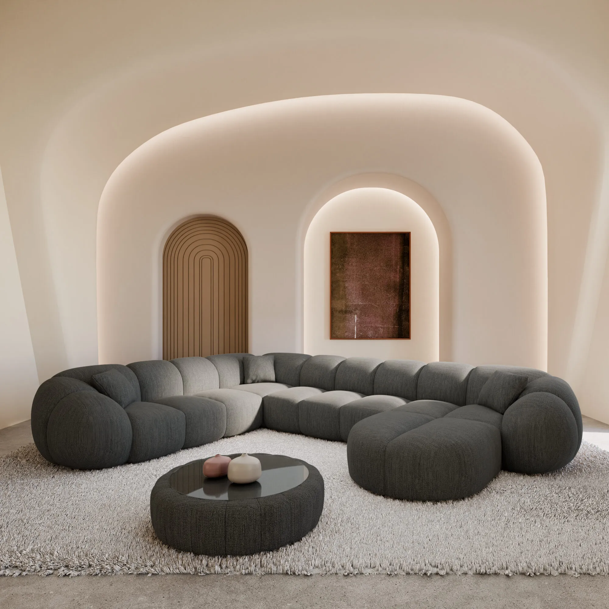 Strukturstoff U-Form XXL Wohnlandschaft Savira – Bild 5