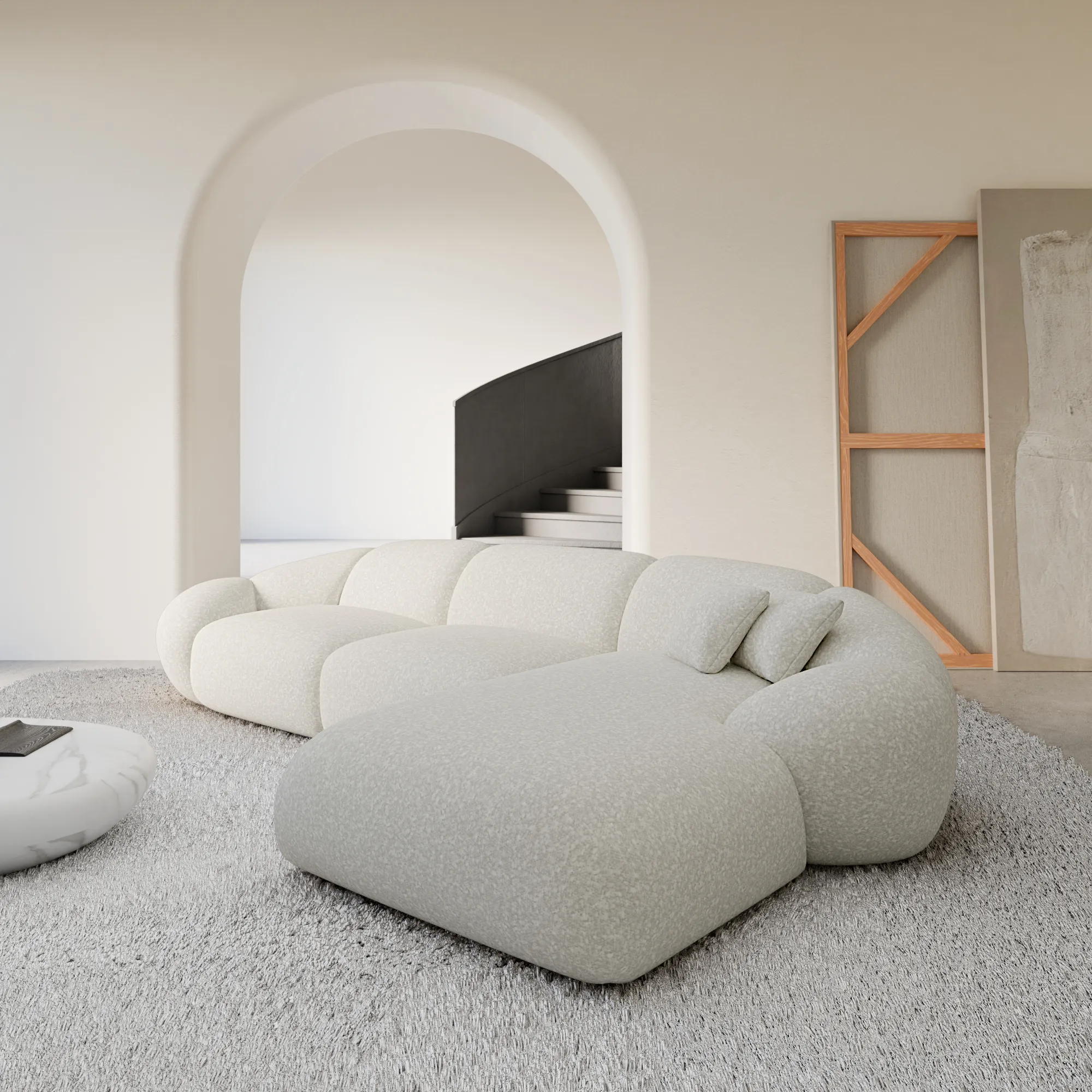 Bouclé L-Form Sofa Solira