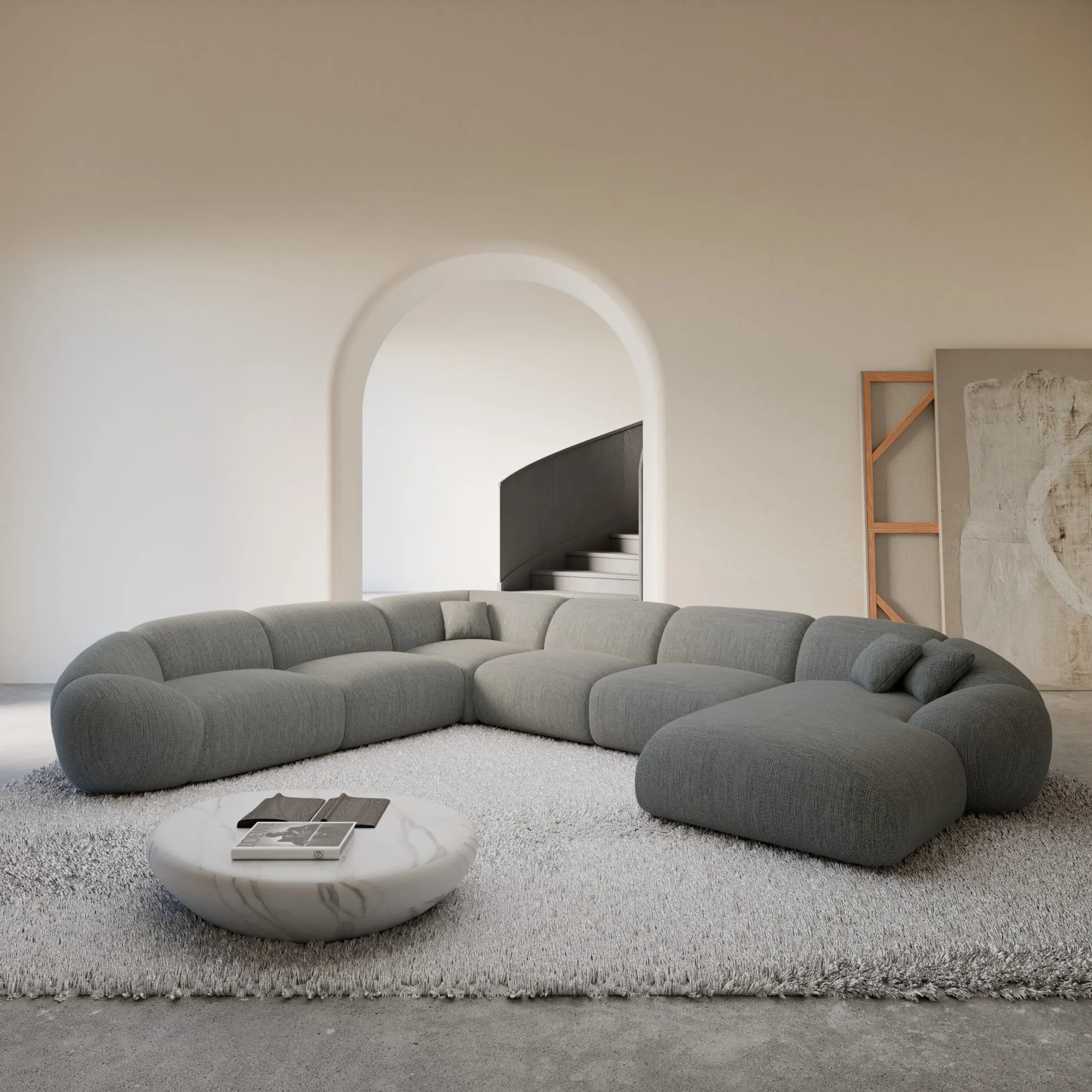 Strukturstoff U-Form XXL Wohnlandschaft Solira – Bild 12