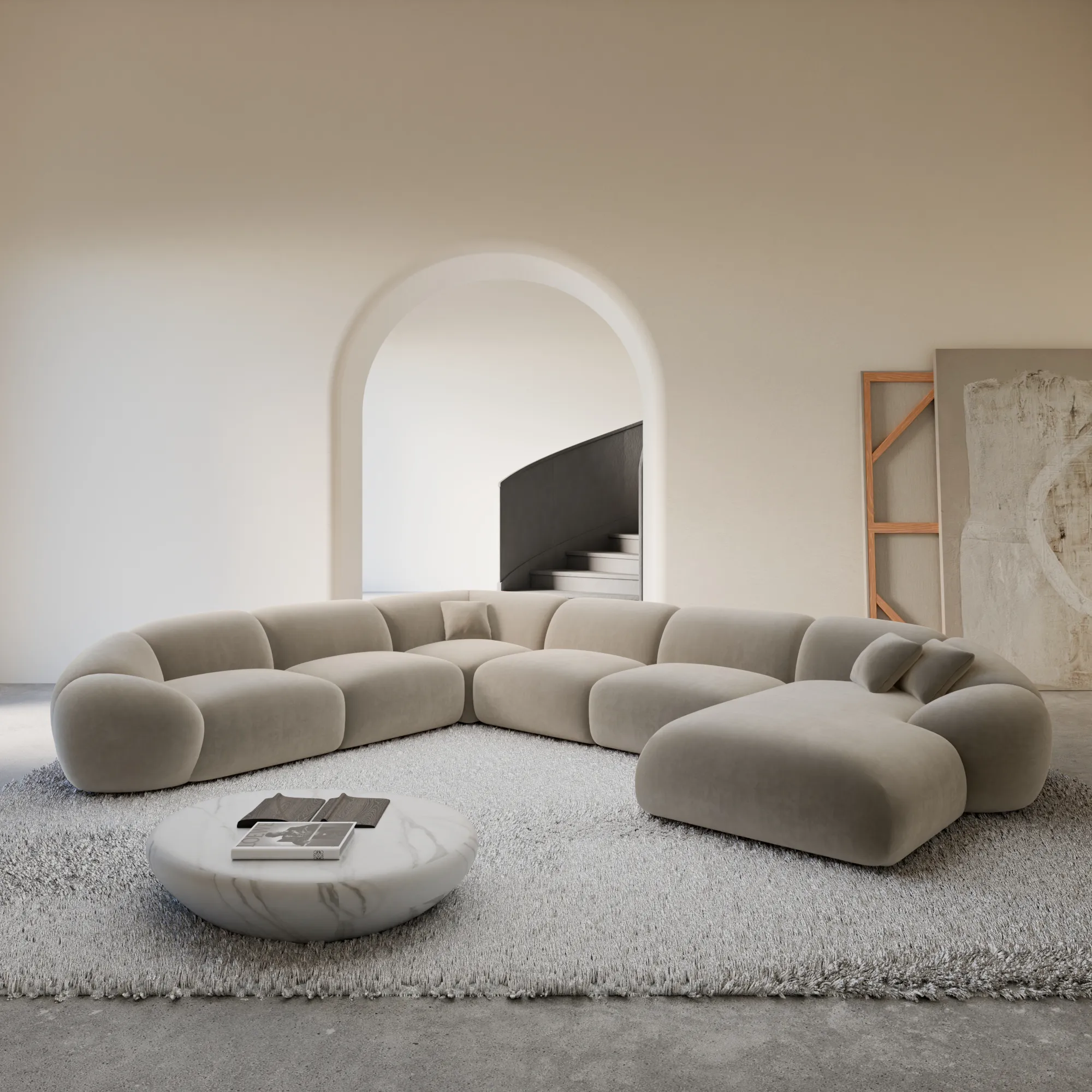 Samtstoff U-Form XXL Wohnlandschaft Solira – Bild 17