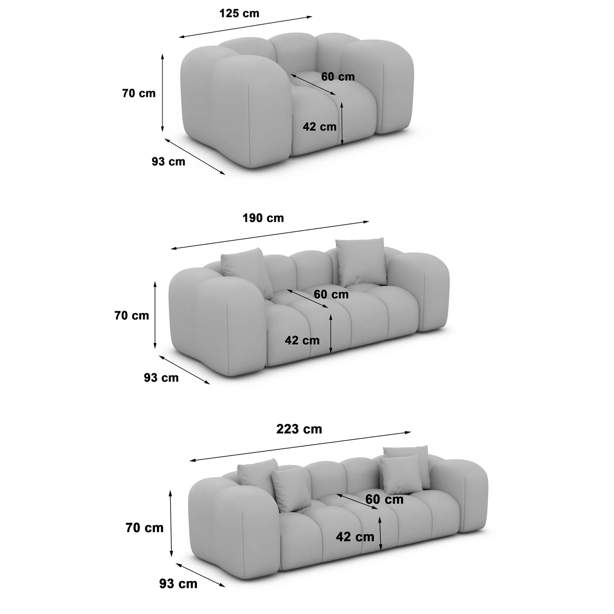 Bouclé 3-2-1-Sitzer Sofa Set Valora