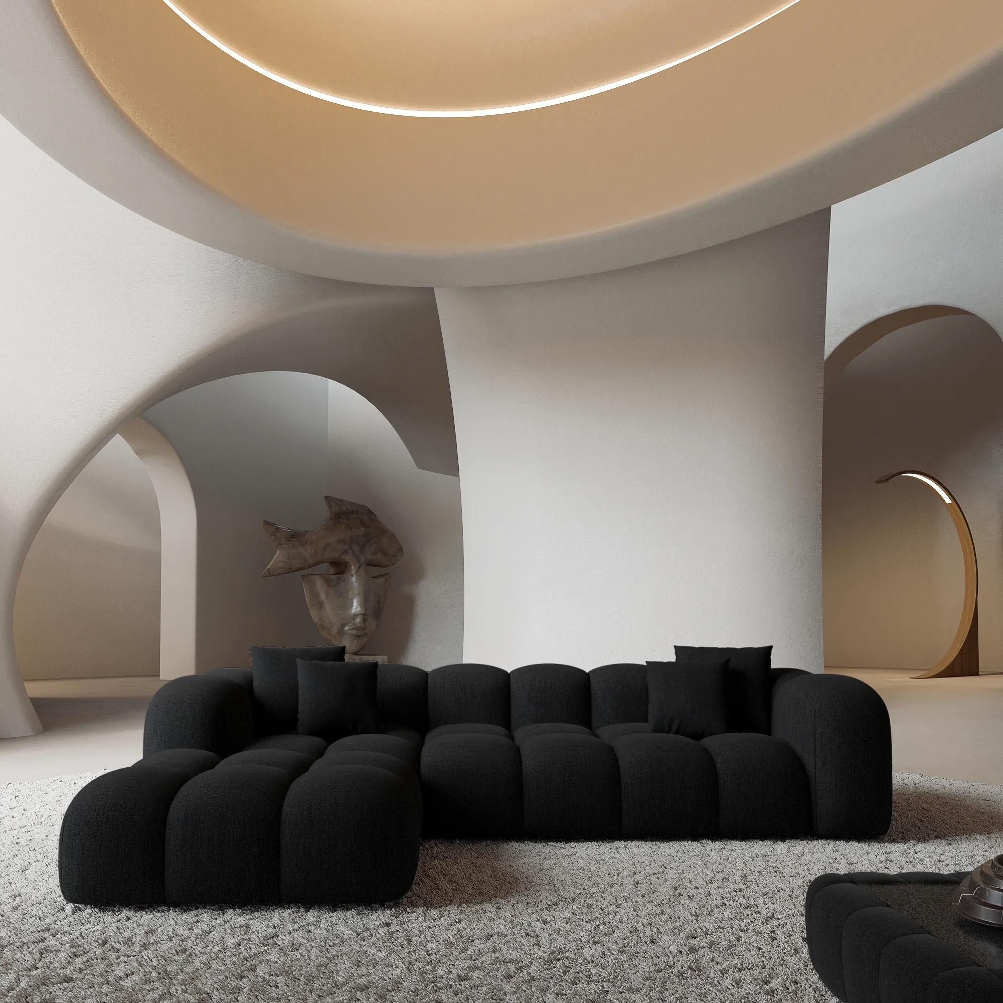 Strukturstoff L-Form Sofa Valora