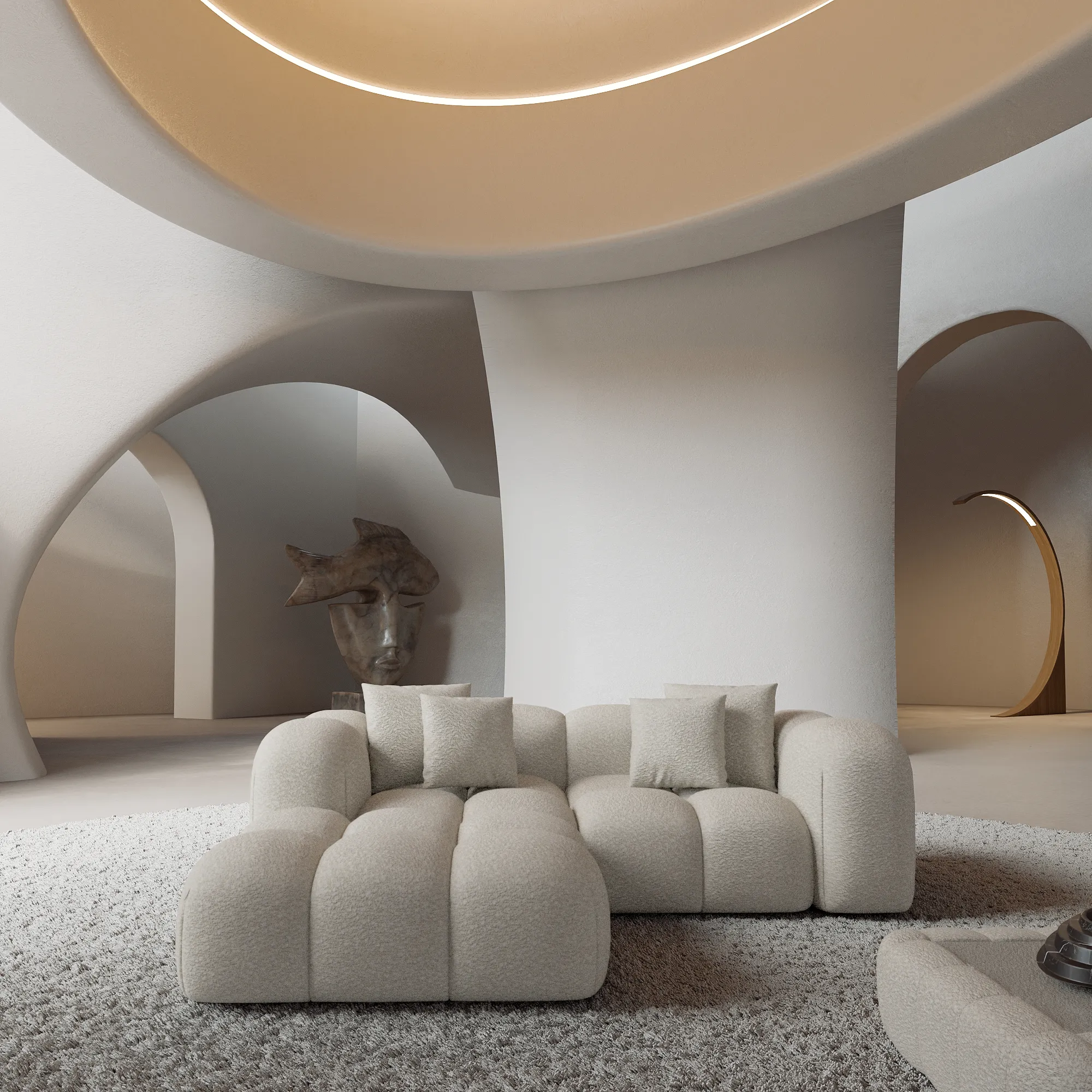 Bouclé L-Form Studio Sofa Valora