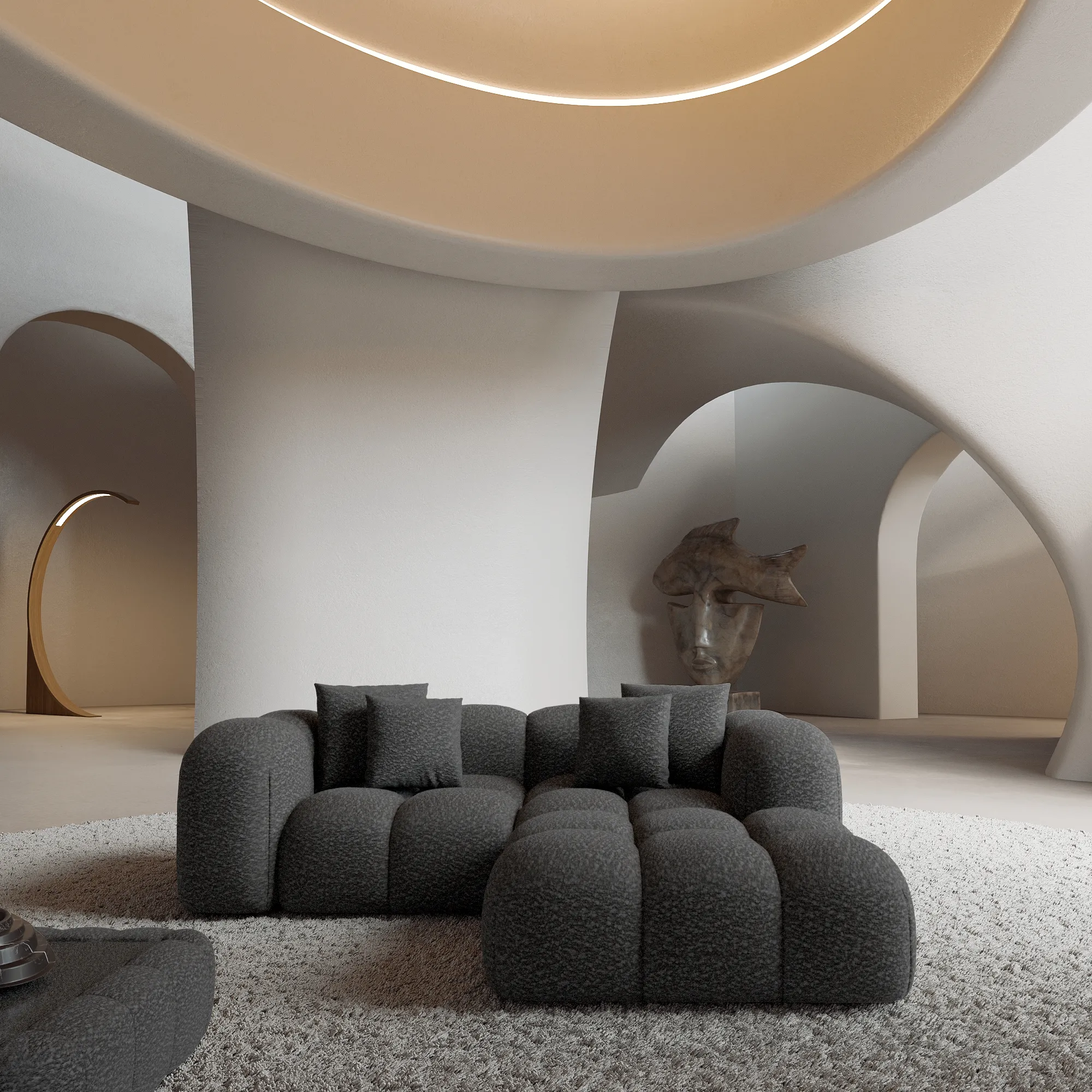 Bouclé L-Form Studio Sofa Valora