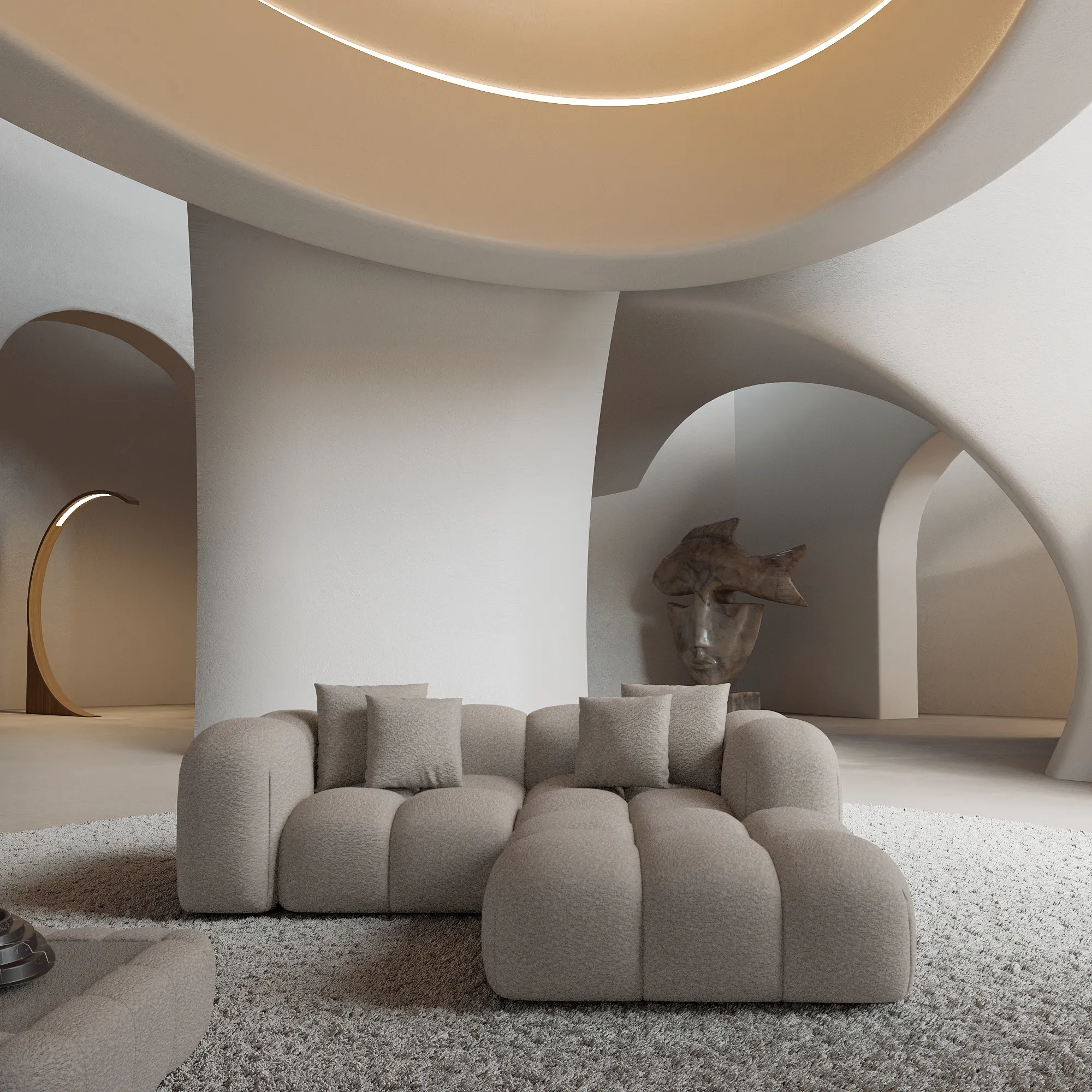 Bouclé L-Form Studio Sofa Valora