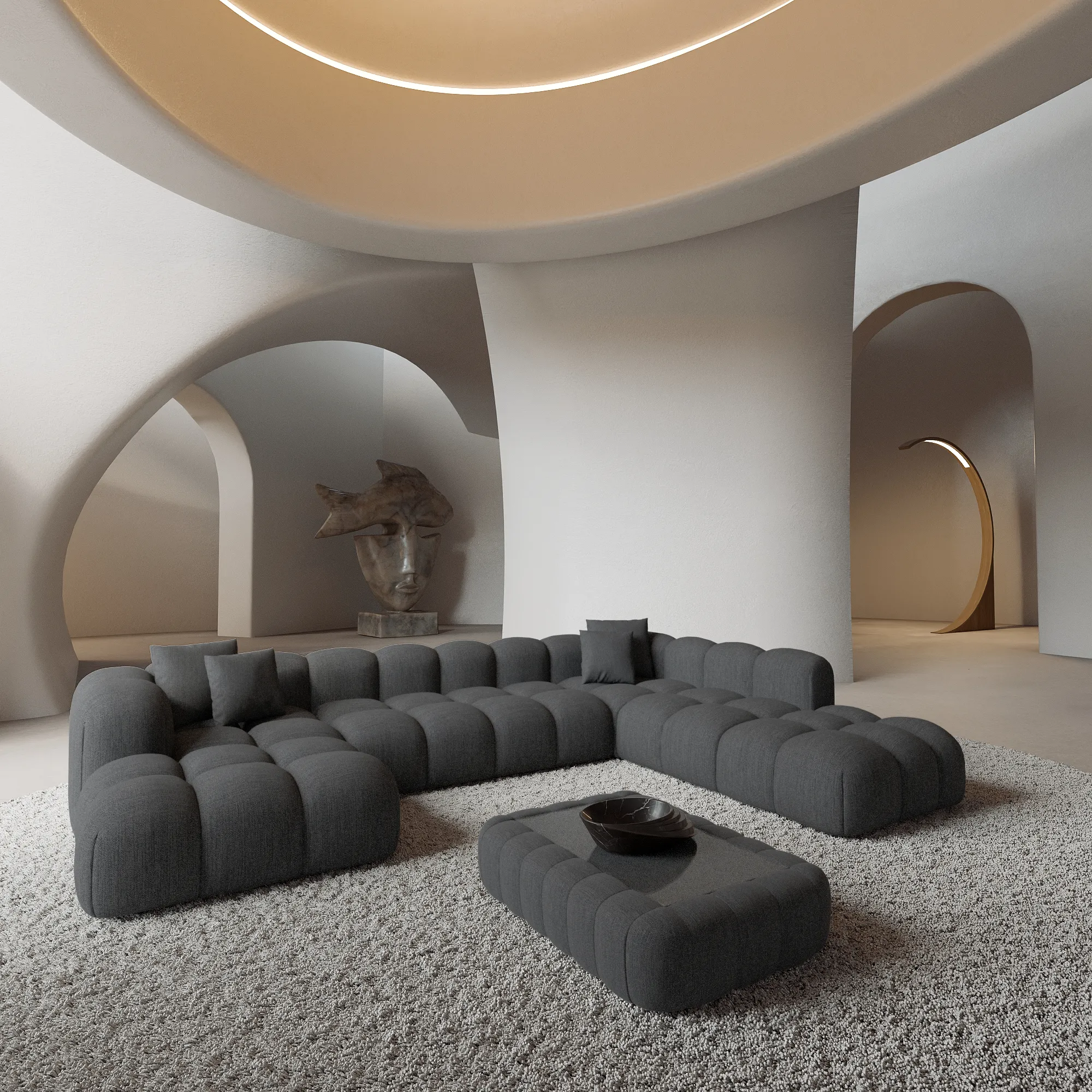 Strukturstoff U-Form XXL Lounge Wohnlandschaft Valora